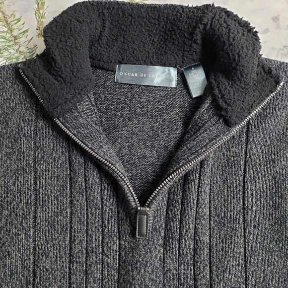 Oscar de la Renta Gray 1/4 Zip Ribbed Sweater size Small - Picture 2 of 13